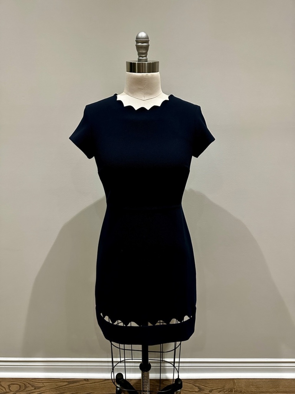 Club Monaco Milancey Dress in Navy with Scallop-Trim